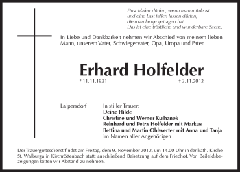 Traueranzeige von Erhard Holfelder von Pegnitz-Zeitung